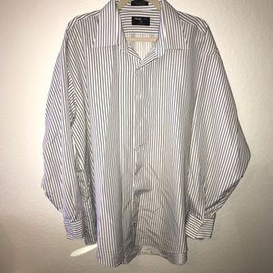 TalliaUomo Shirt Men’s Long Sleeve Button Down Top White w/ Black Stripes Sz 2XL